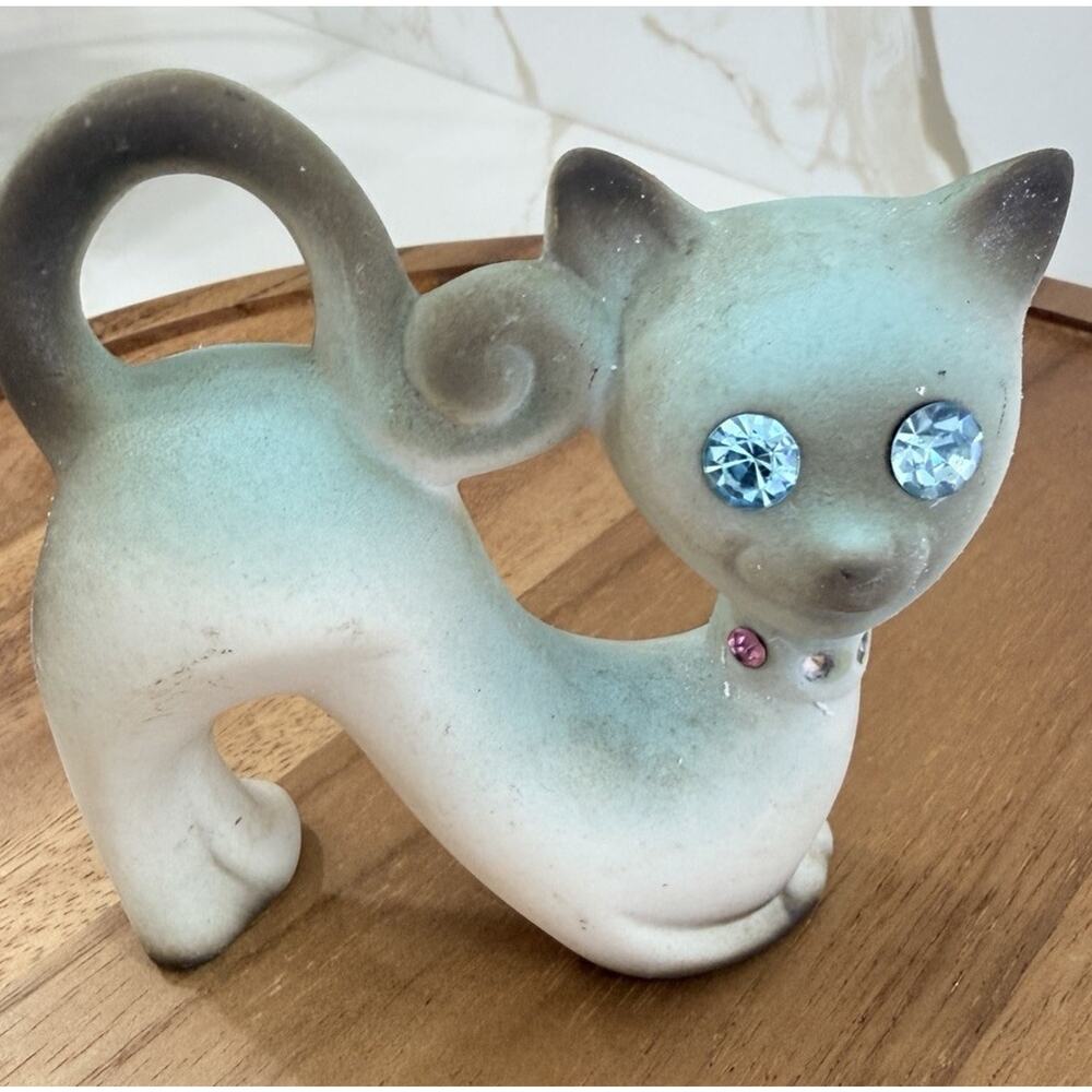Vintage Roselane Pottery Siamese Cat Blue Jewel Eyes Mid Century Modern 1950s